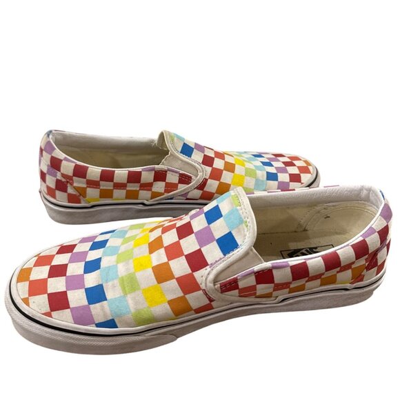 Vans Slip-On Rainbow Checkerboard Shoes Mens 10 Colorful Canvas Casual - Picture 9 of 10